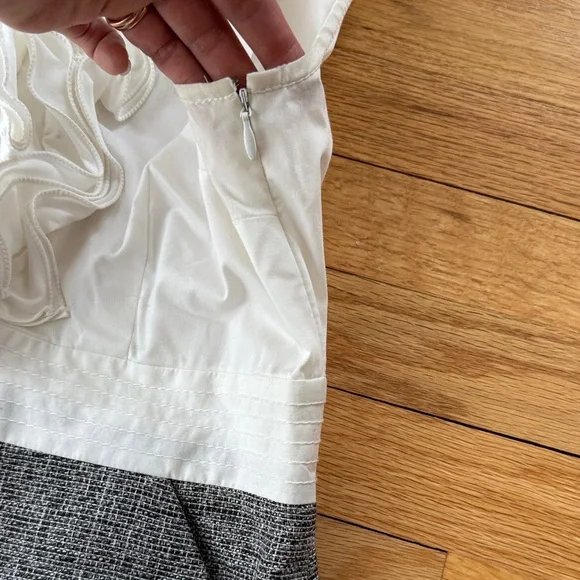 LOFT White Ruffle Bodice Gray Tweed Pencil Dress - Picture 5 of 6